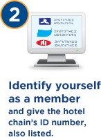 Step 2: Identify yourself as a member and give the hotel chain's ID number, also listed below.